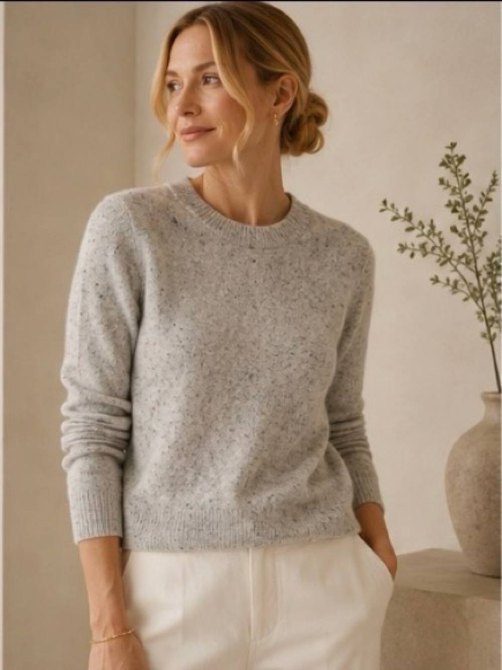 Tahari 100% Cashmere Gray Speckled Crewneck Sweater XS